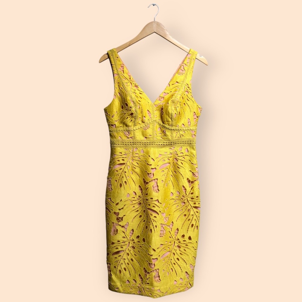 Maeve Anthropologie Gardenia Lace Column Dress Yellow Plants Formal Women’s 6